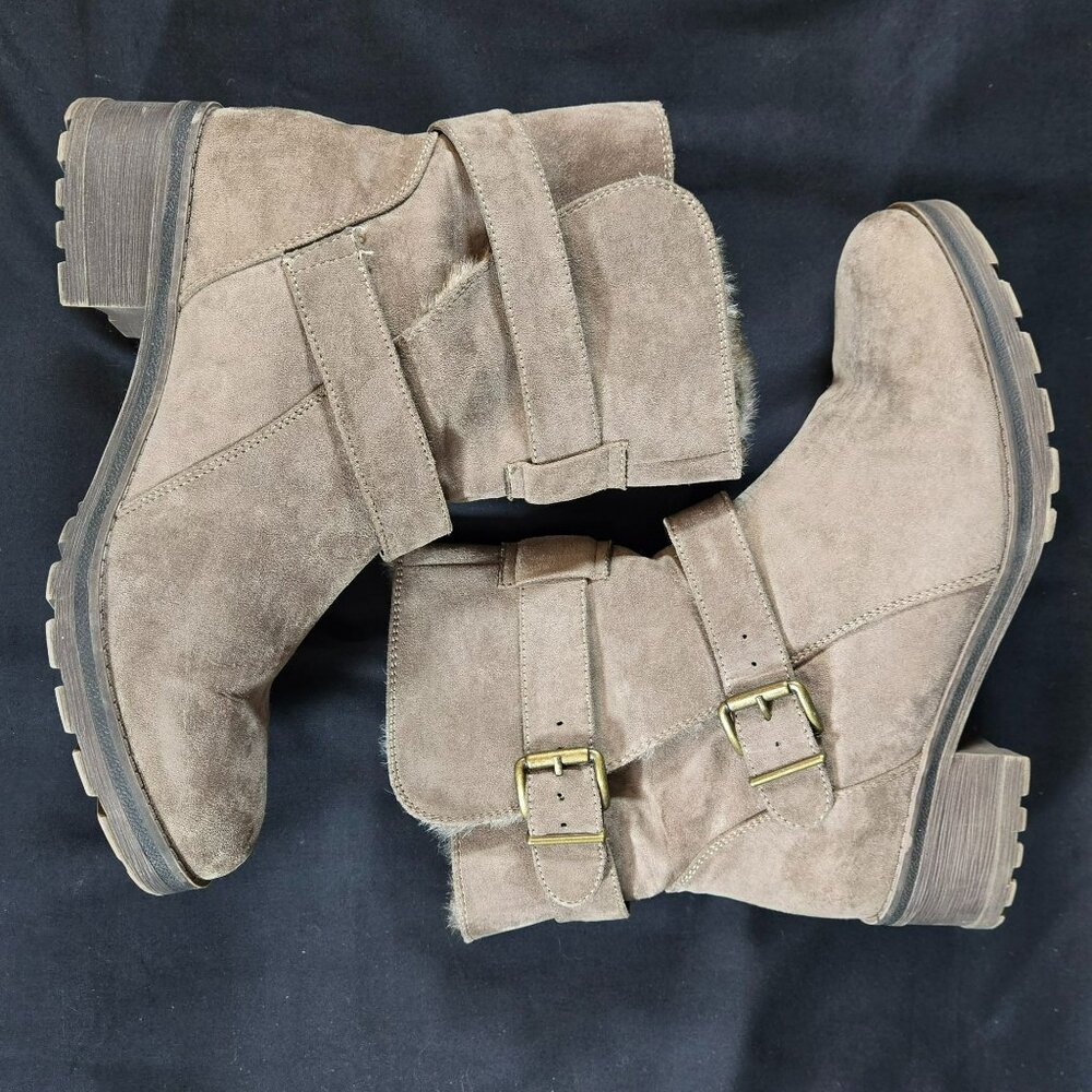 White Mountain Chastity Taupe Faux Suede Fur Lined Ankle Boots Women’s 8.5M - Picture 3 of 12
